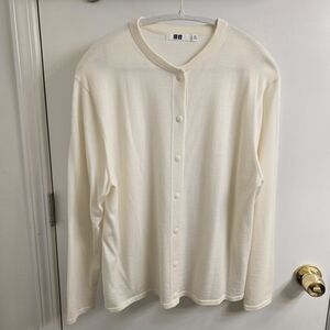 Uniqlo U Merino Blend Long-Sleeve Crew Neck Cardigan, Cream, Size XXL